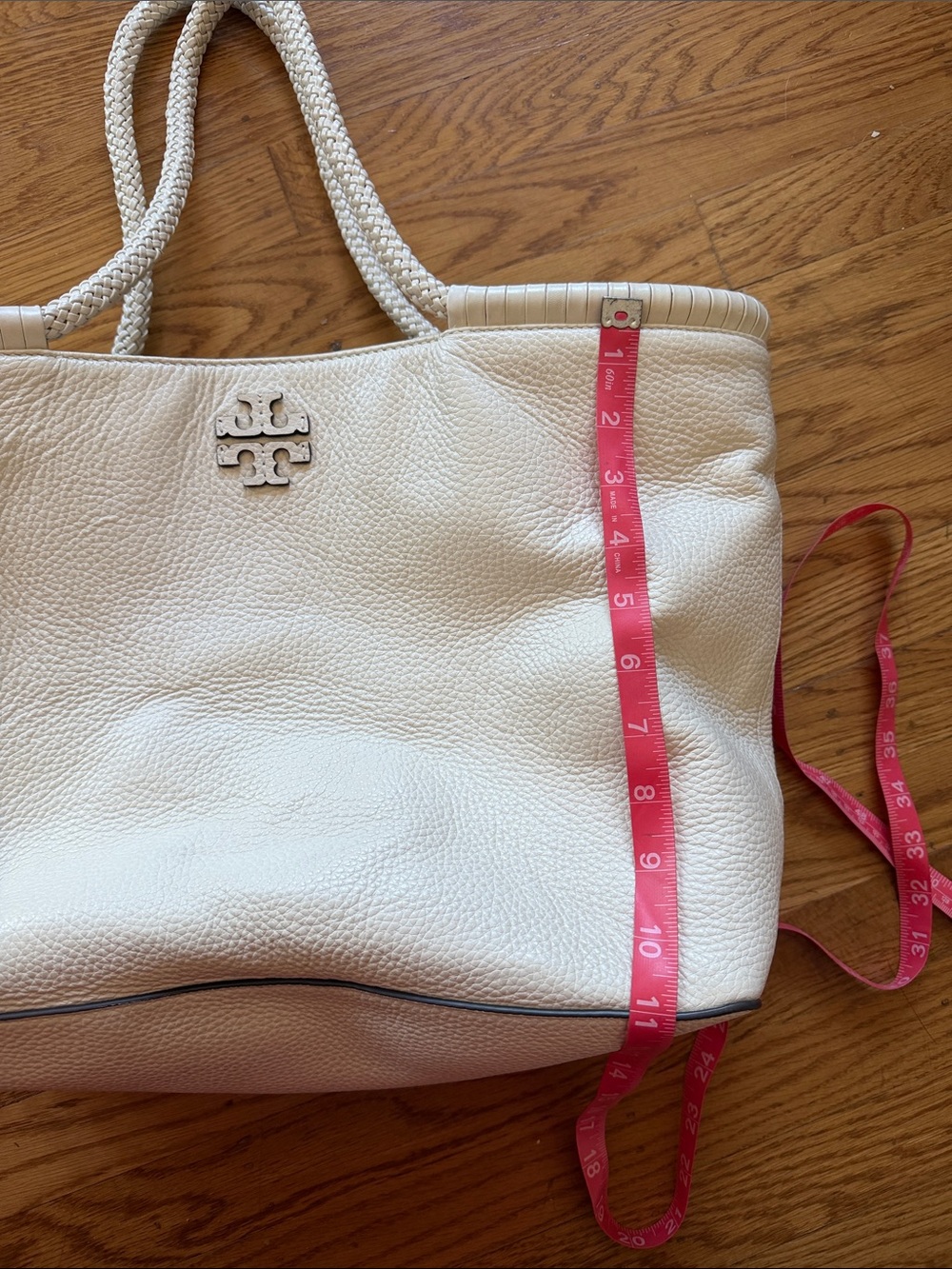 Tory Burch Ivory Pebbled Leather Braided-Handle Tote - Picture 3 of 10